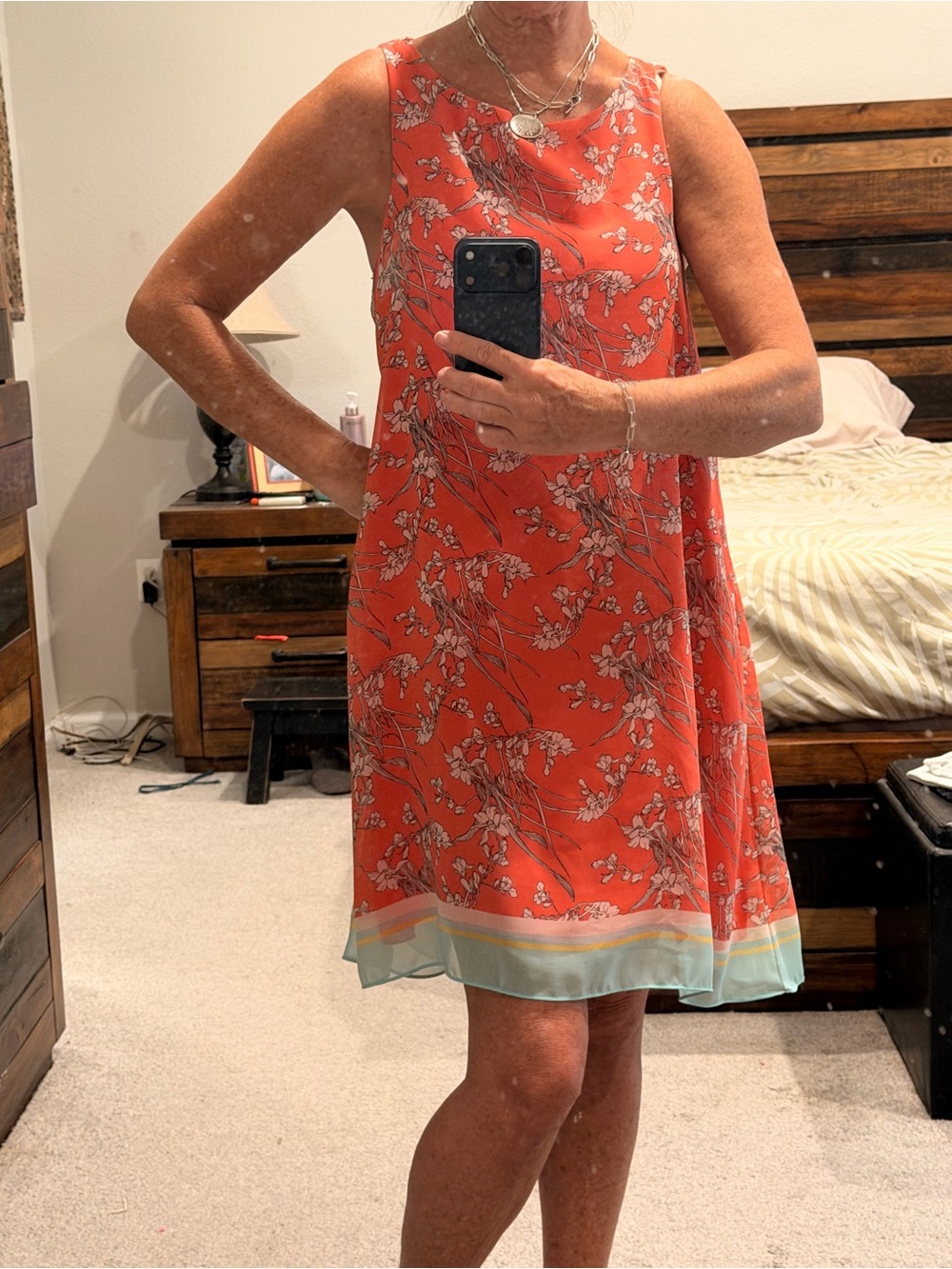 MAX STUDIO Women's Coral Floral Sleeveless Shift Dress Sz M
